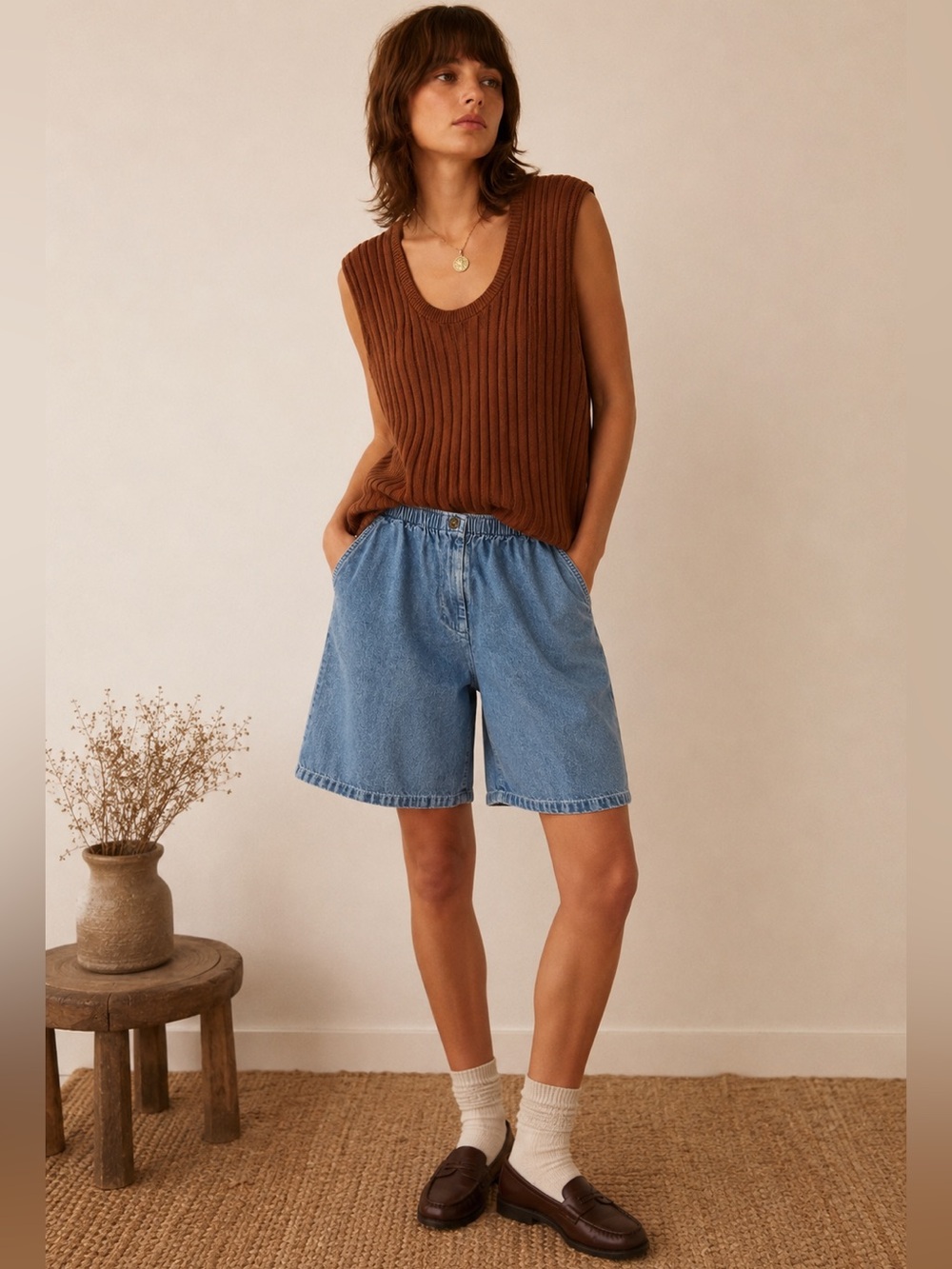 Blair Vintage Denim Pull On Shorts Elastic Waist Light Wash Cotton Size 14